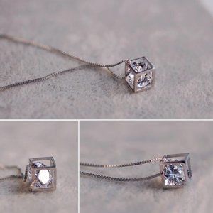 NEW 925 Sterling Silver Caged Diamond Necklace